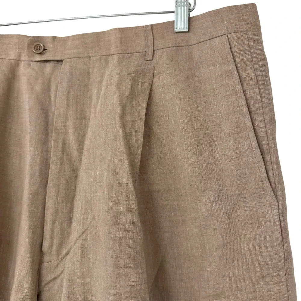 Inserch 100% Linen Mens Taupe Beige Pleated Dress Resort Pants NWT sz 38 x 35